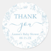 Blue Toile Beer Baby shower Boy Ronde Sticker (Voorkant)