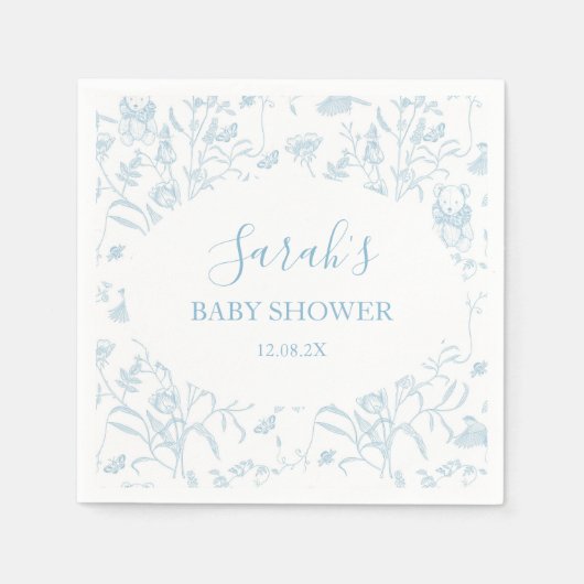 Blue Toile Beer Baby shower Boy Servet (Voorkant)