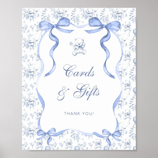 Blue Toile Beer Baby shower Kaarten en geschenken Poster (Voorkant)
