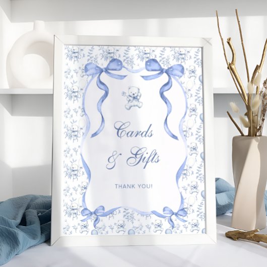 Blue Toile Beer Baby shower Kaarten en geschenken Poster