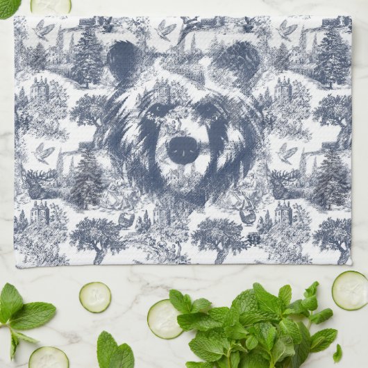 Blue Toile Beer - Wildlife at Home Theedoek (Gevouwen)