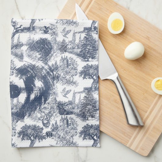 Blue Toile Beer - Wildlife at Home Theedoek (Quarter Fold)