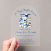 Blue Toile Books Coquette Nieuw Chapter Afstuderen Acryl Uitnodigingen (Insitu (Draagbaar))