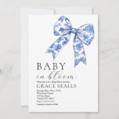 Blue Toile Bow Baby shower uitnodiging (Voorkant)