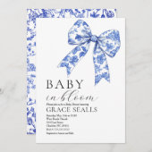 Blue Toile Bow Baby shower uitnodiging (Voorkant / Achterkant)