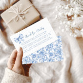 Blue Toile Bow  Boek voor Baby shower Informatiekaartje
