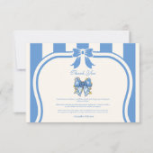 Blue Toile Bow Coquette Nursing School Afstuderen Bedankkaart (Voorkant)