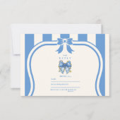 Blue Toile Bow Coquette Nursing School Afstuderen RSVP Kaartje (Voorkant)