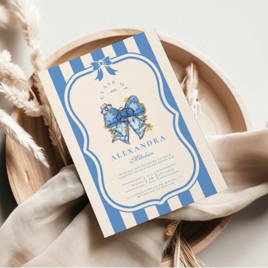 Blue Toile Bow Coquette Nursing School Gradu Kaart