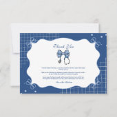 Blue Toile Bow Nurse School Afstudeerder Bedankkaart (Voorkant)