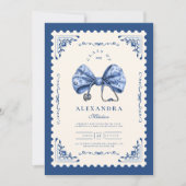 Blue Toile Bow Nursing School Afstuderen Kaart (Voorkant)