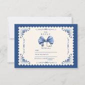 Blue Toile Bow Nursing School Afstuderen RSVP Kaartje (Voorkant)
