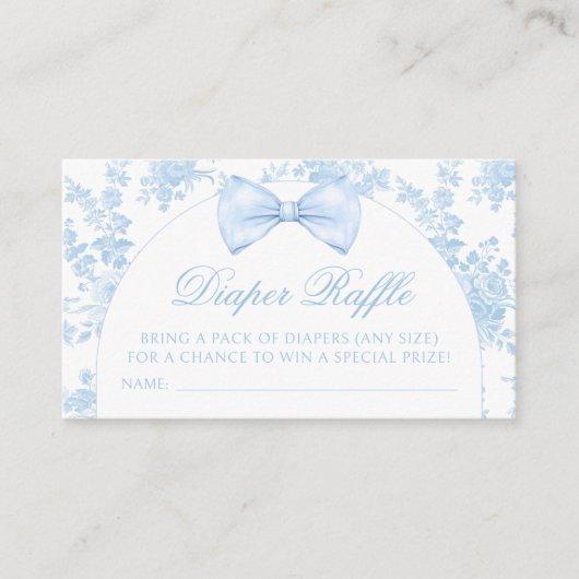 Blue Toile Bow Stropdas Baby Boy Douche Luier Raff Informatiekaartje (Voorkant)