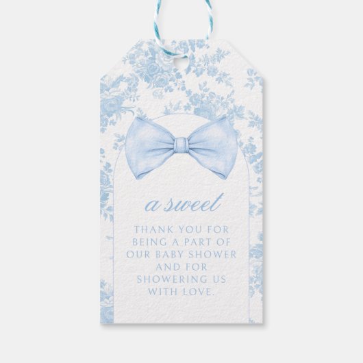 Blue Toile Bow Stropdas Boho Baby Boy Shower Dank  Cadeaulabel (Achterkant)
