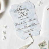 Blue Toile Bruiloft Save the Date Folie Uitnodiging