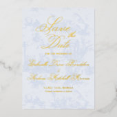 Blue Toile Bruiloft Save the Date Folie Uitnodiging (Voorkant)