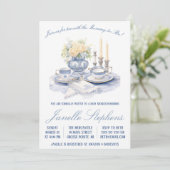 Blue Toile China, Victoriaans Tea Party Baby showe Kaart (Staand voorkant)