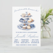 Blue Toile China, Victoriaans Tea Party Baby showe Kaart (Staand voorkant)
