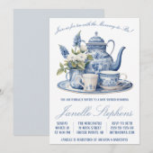 Blue Toile China, Victoriaans Tea Party Baby showe Kaart (Voorkant / Achterkant)