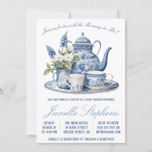 Blue Toile China, Victoriaans Tea Party Baby showe Kaart