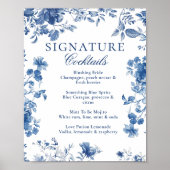Blue Toile Chinoiserie Signature Cocktail Menu Poster (Voorkant)