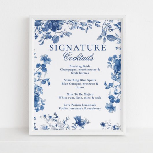 Blue Toile Chinoiserie Signature Cocktail Menu Poster