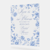 Blue Toile Chinoiserie Vrijgezellenfeest Welkom Acryl Bord (Hoek)