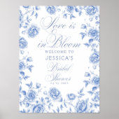 Blue Toile Chinoiserie Vrijgezellenfeest Welkom Poster (Voorkant)