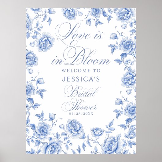 Blue Toile Chinoiserie Vrijgezellenfeest Welkom Poster (Voorkant)