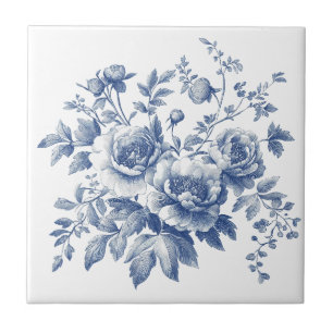 Blue Toile Chinoiserie Waterverf Bloemen Tegeltje