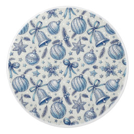 Blue Toile Christmas Ornaments, Bells & Ribbon Keramische Knop