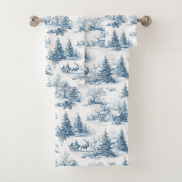 Blue Toile Christmas Pattern Bad Handdoek