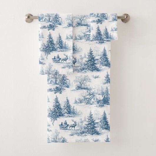Blue Toile Christmas Pattern  Bad Handdoek (Insitu)