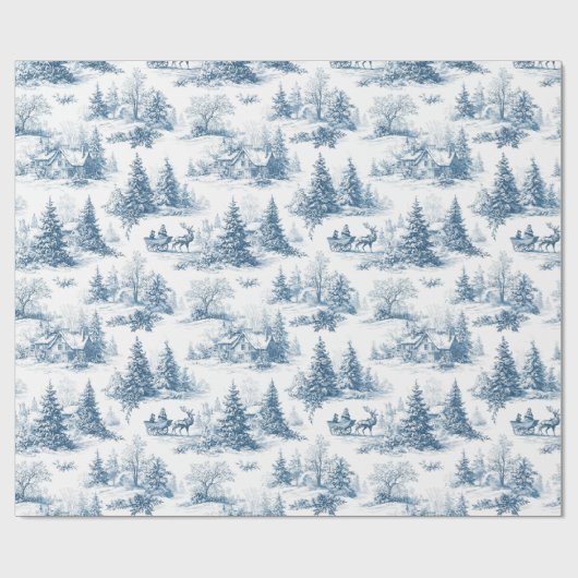 Blue Toile Christmas Pattern  Cadeaupapier (Vlak)