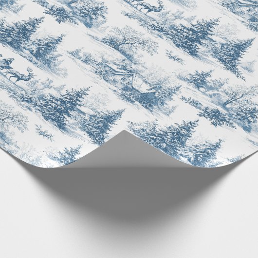 Blue Toile Christmas Pattern  Cadeaupapier (Hoek)