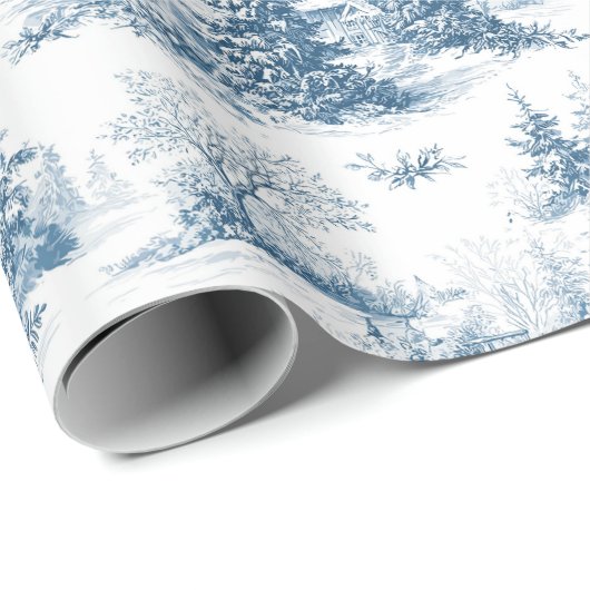 Blue Toile Christmas Pattern  Cadeaupapier (Rol Hoek)