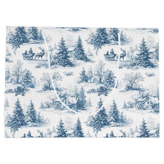 Blue Toile Christmas Pattern  Groot Cadeauzakje (Achterkant)