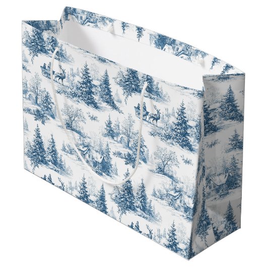 Blue Toile Christmas Pattern  Groot Cadeauzakje (Achterkant Gekanteld)