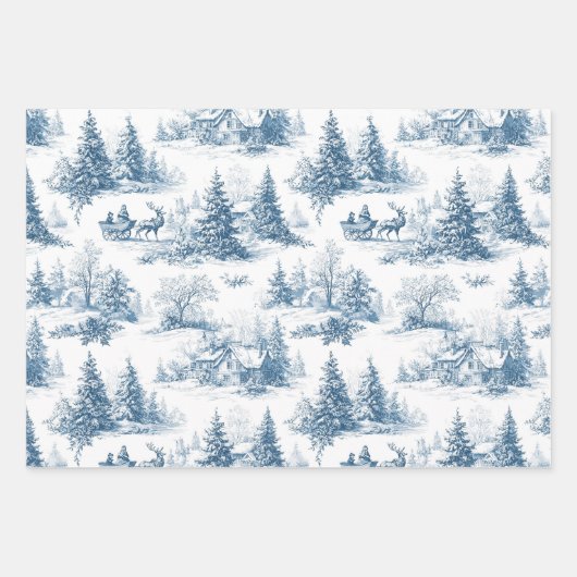 Blue Toile Christmas Pattern  Inpakpapier Vel (Voorkant 3)