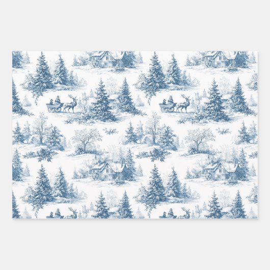 Blue Toile Christmas Pattern  Inpakpapier Vel (Voorkant 2)