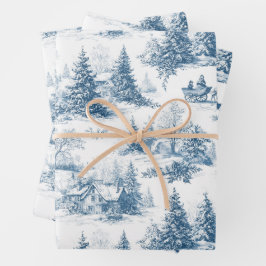 Blue Toile Christmas Pattern Inpakpapier Vel