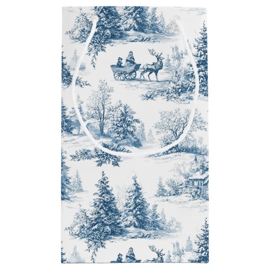 Blue Toile Christmas Pattern  Klein Cadeauzakje (Achterkant)