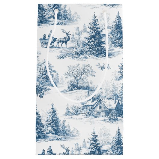 Blue Toile Christmas Pattern  Klein Cadeauzakje (Voorkant)