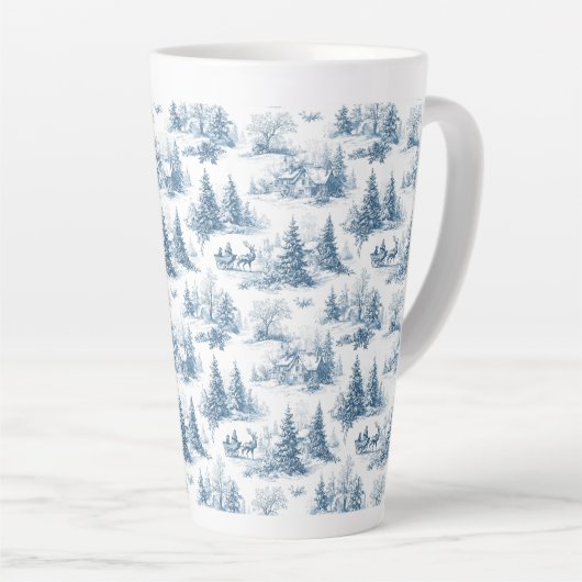Blue Toile Christmas Pattern  Latte Mok (Rechterhoek)