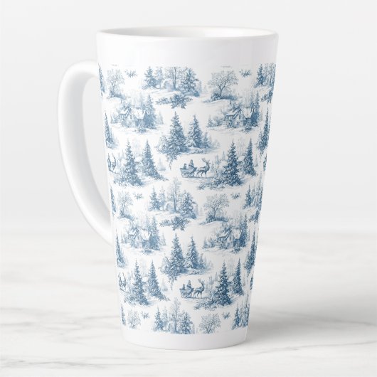 Blue Toile Christmas Pattern  Latte Mok (Linkerhoek)