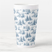 Blue Toile Christmas Pattern Latte Mok (Voorkant)