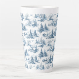 Blue Toile Christmas Pattern Latte Mok
