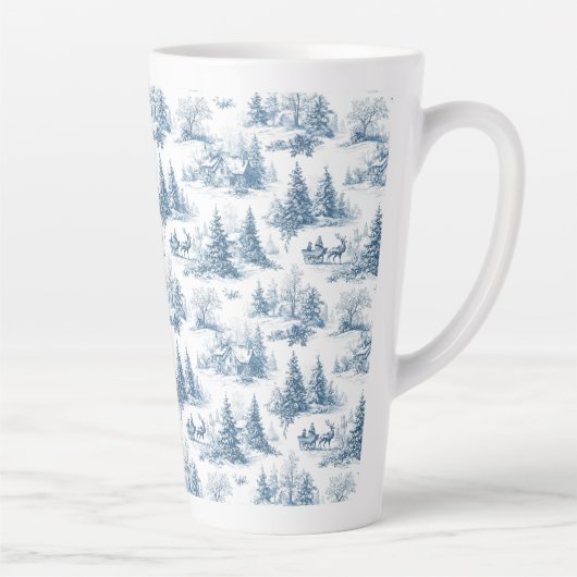 Blue Toile Christmas Pattern Latte Mok (Rechts)