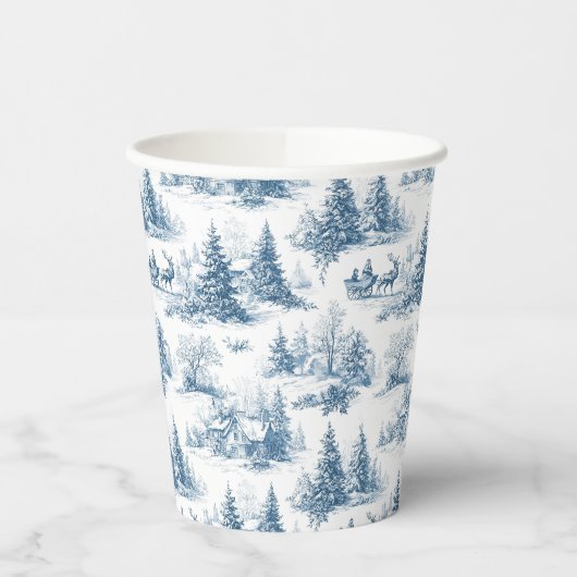 Blue Toile Christmas Pattern Papieren Bekers (Links)