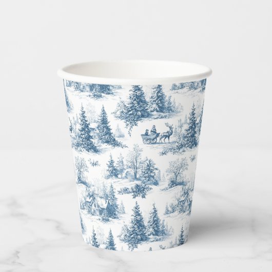 Blue Toile Christmas Pattern Papieren Bekers (Voorkant)
